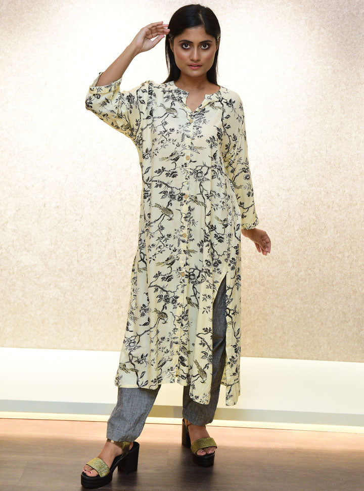 Gray printed long kurti set