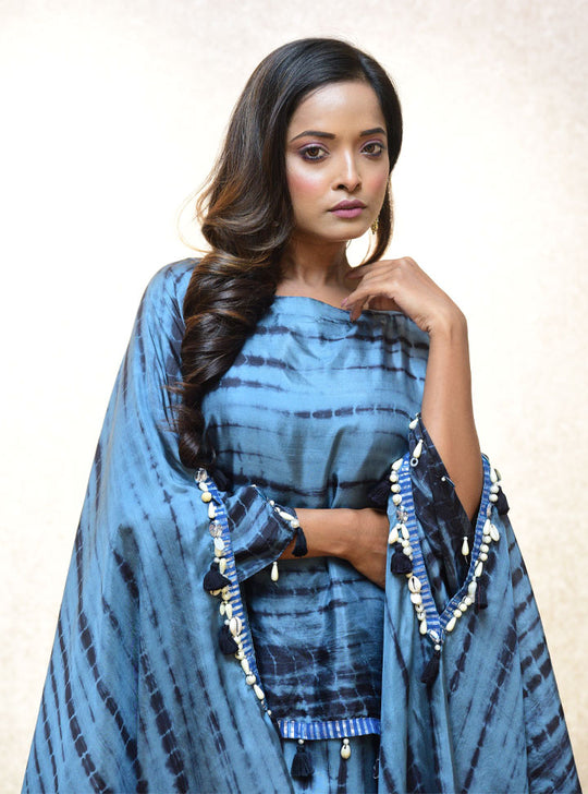 Blue layered long women kaftan dress