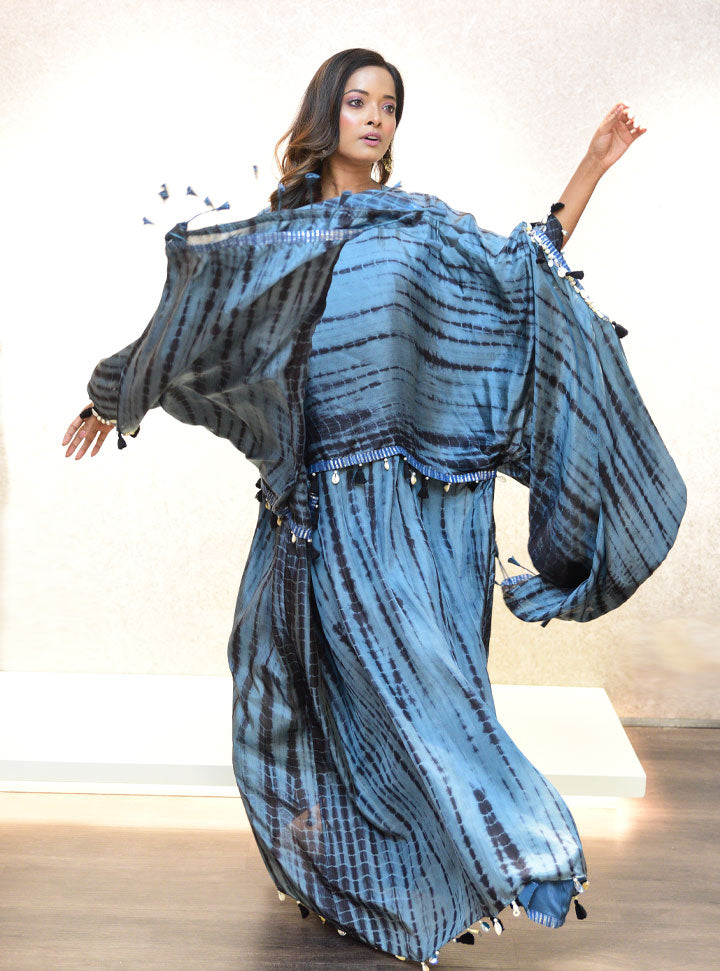 Blue layered long women kaftan dress