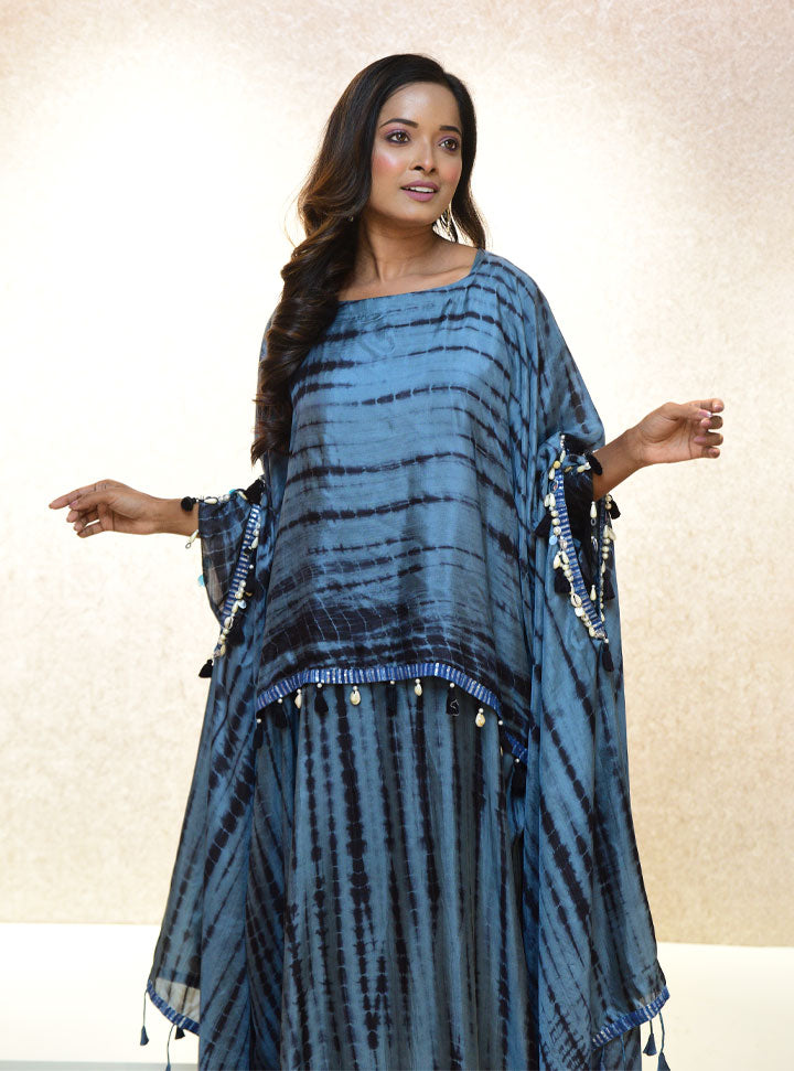 Blue layered long women kaftan dress