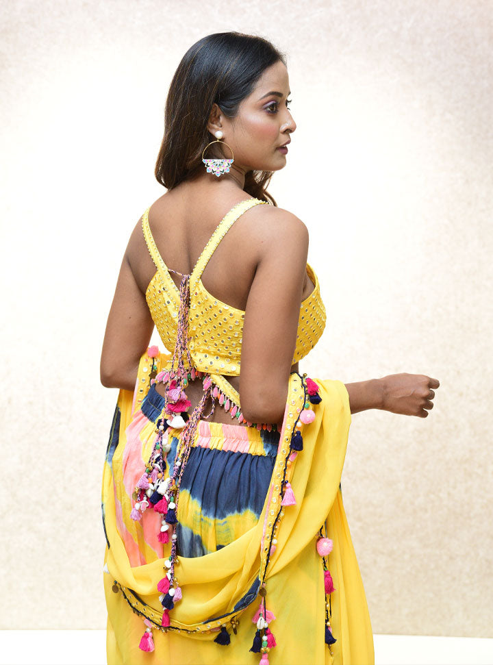 Women yellow 3pc dhoti set