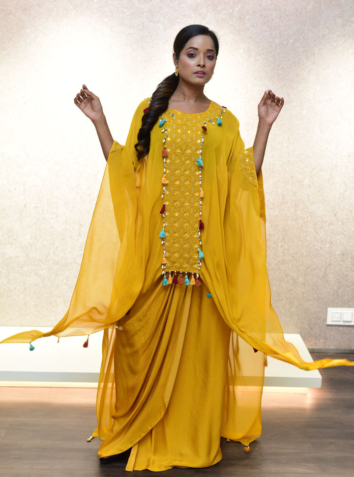 Yellow stylish women designer party wear