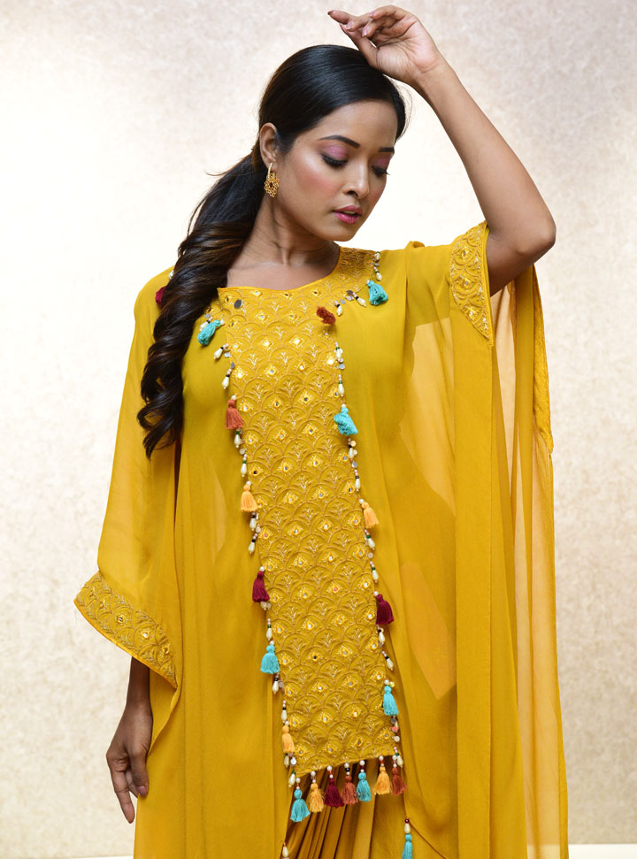 Yellow stylish women designer party wear