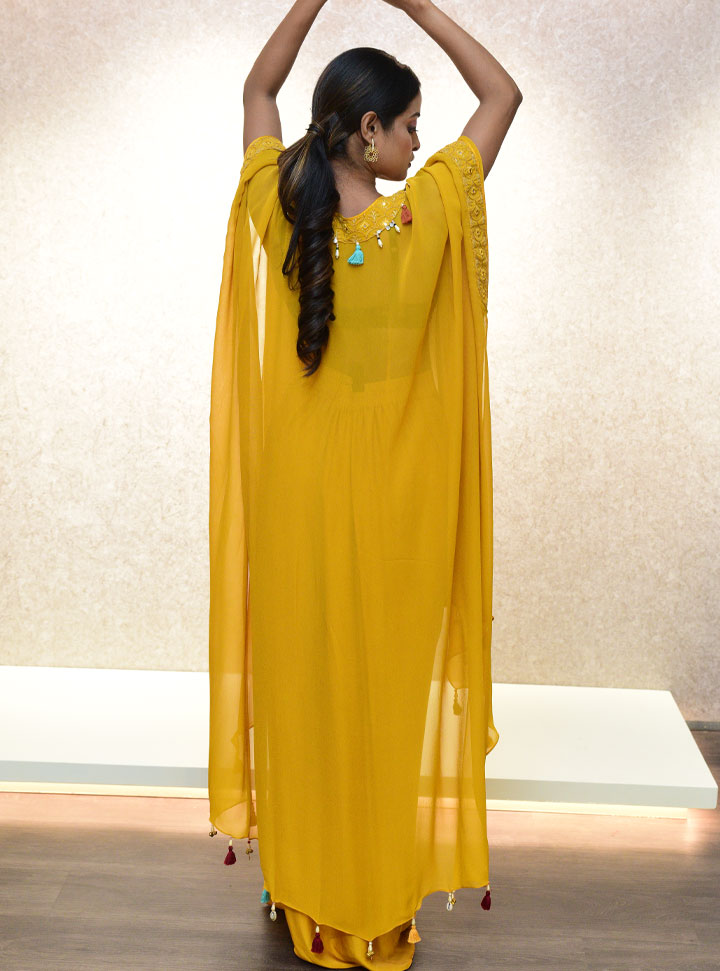 Yellow stylish women designer party wear