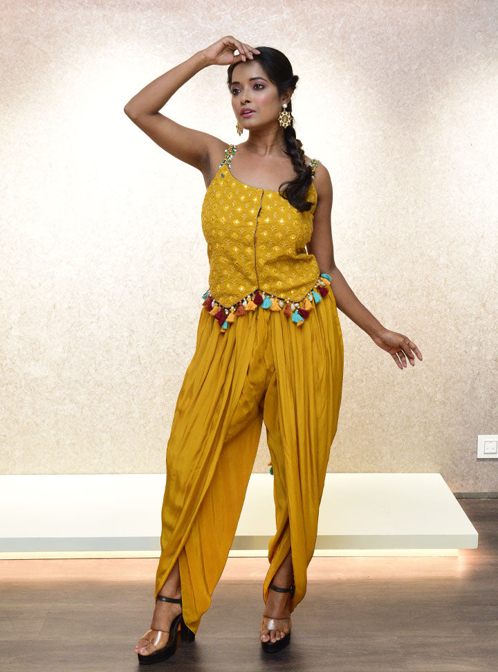 Mustard yellow women 2pc dhoti dress