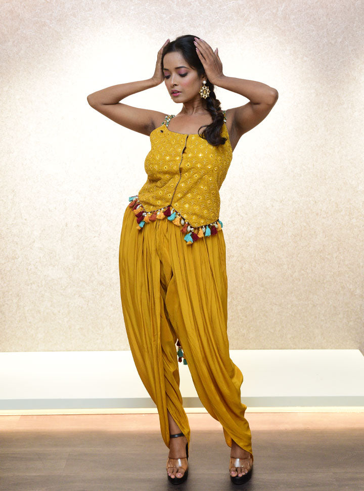 Mustard yellow women 2pc dhoti dress