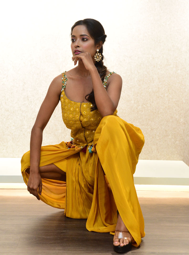 Mustard yellow women 2pc dhoti dress