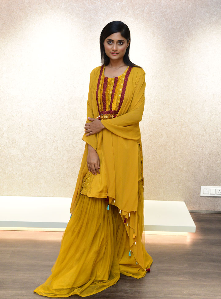 Gorgeous yellow 3pc sharara suit