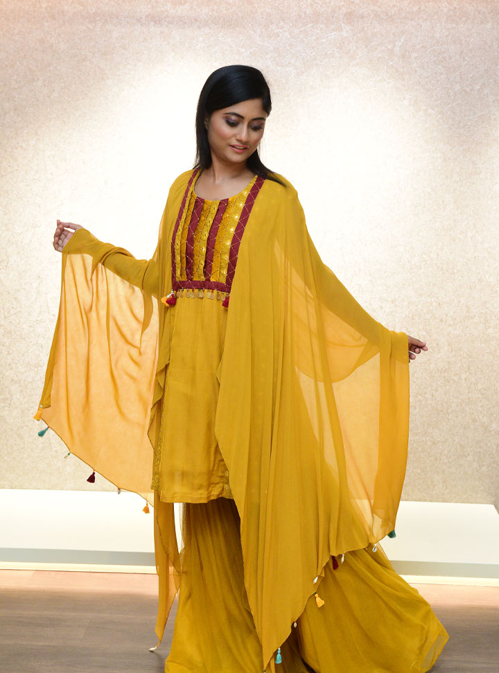 Gorgeous yellow 3pc sharara suit