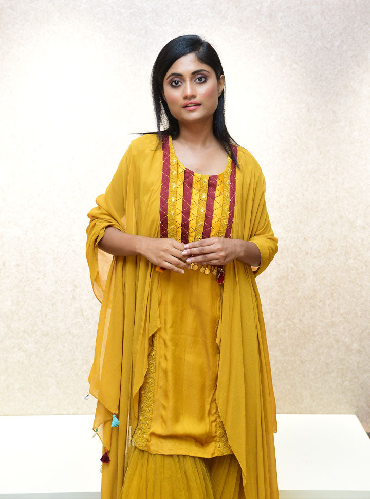 Gorgeous yellow 3pc sharara suit