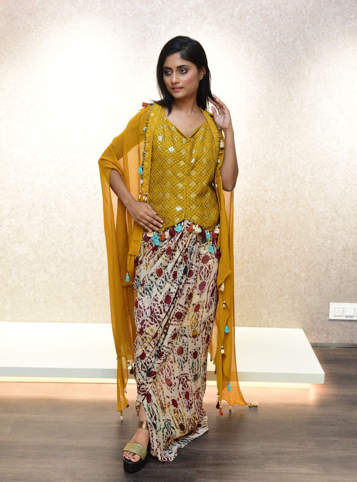 Yellow indowestern 3pc set for women