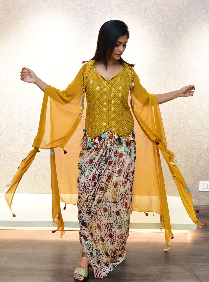 Yellow indowestern 3pc set for women