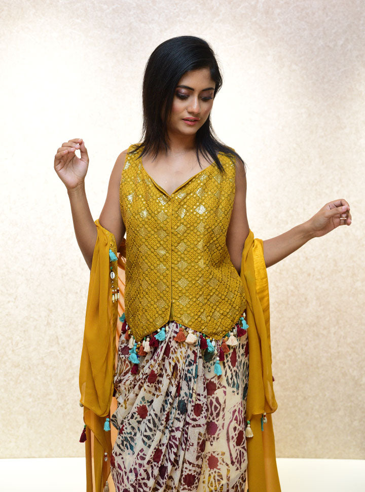 Yellow indowestern 3pc set for women