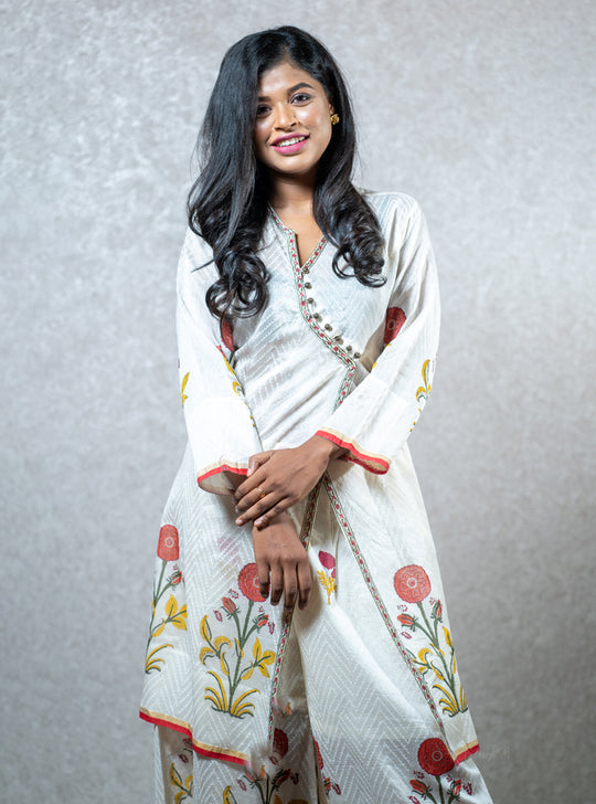 White floral printed layered kurti