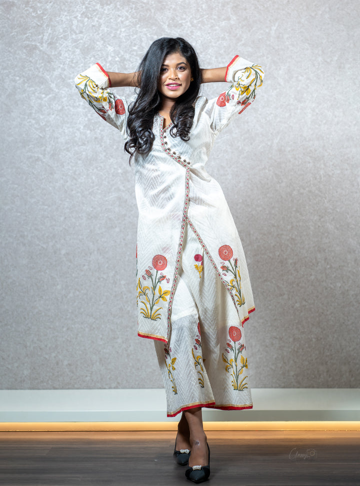 White floral printed layered kurti