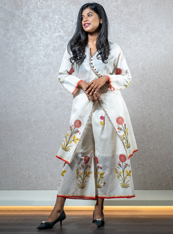 White floral printed layered kurti