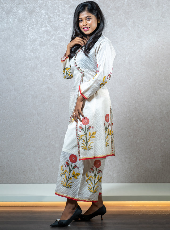 White floral printed layered kurti