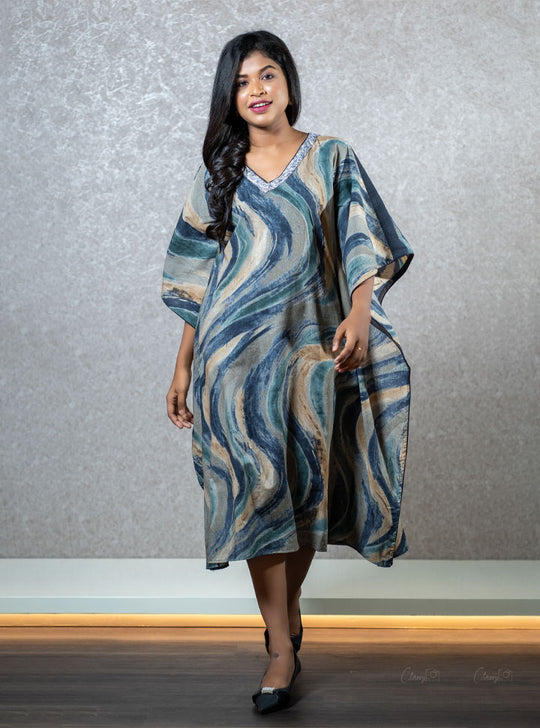 V neck multi coloured kaftan dress