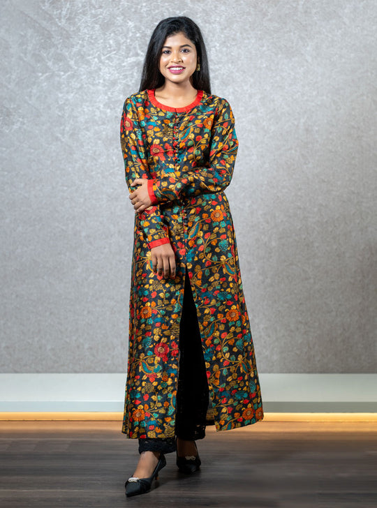 Floral printed front cut long kurti