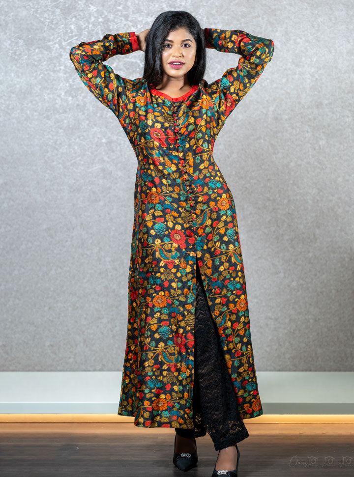 Floral printed front cut long kurti