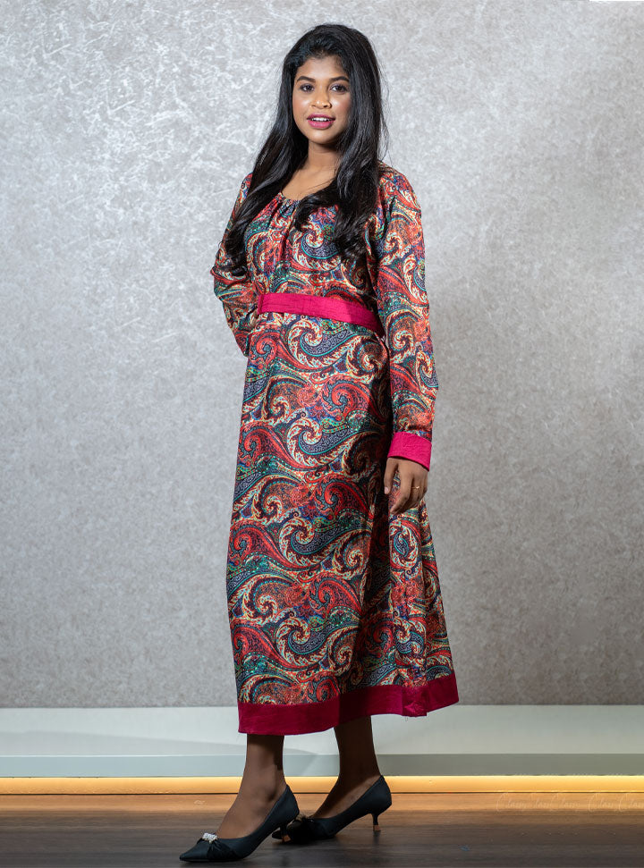 Multi-coloured kalamkari printed long kurti