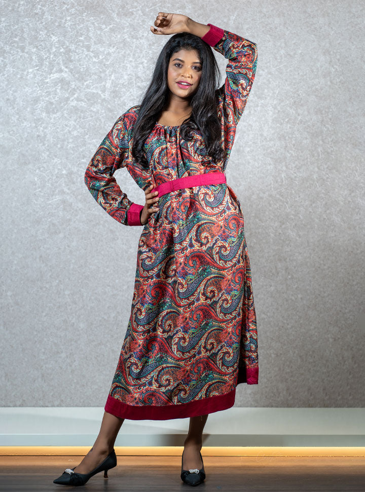 Multi-coloured kalamkari printed long kurti