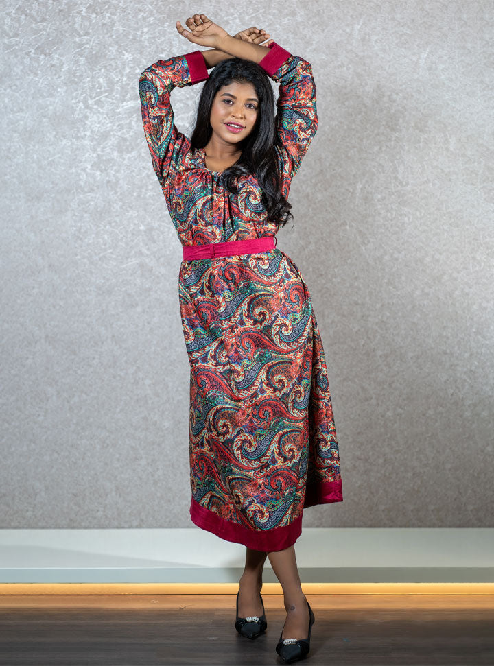 Multi-coloured kalamkari printed long kurti