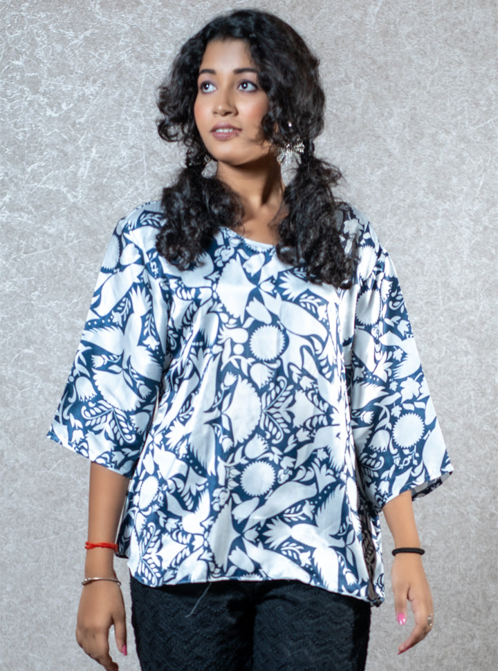 Floral printed blue short kurti