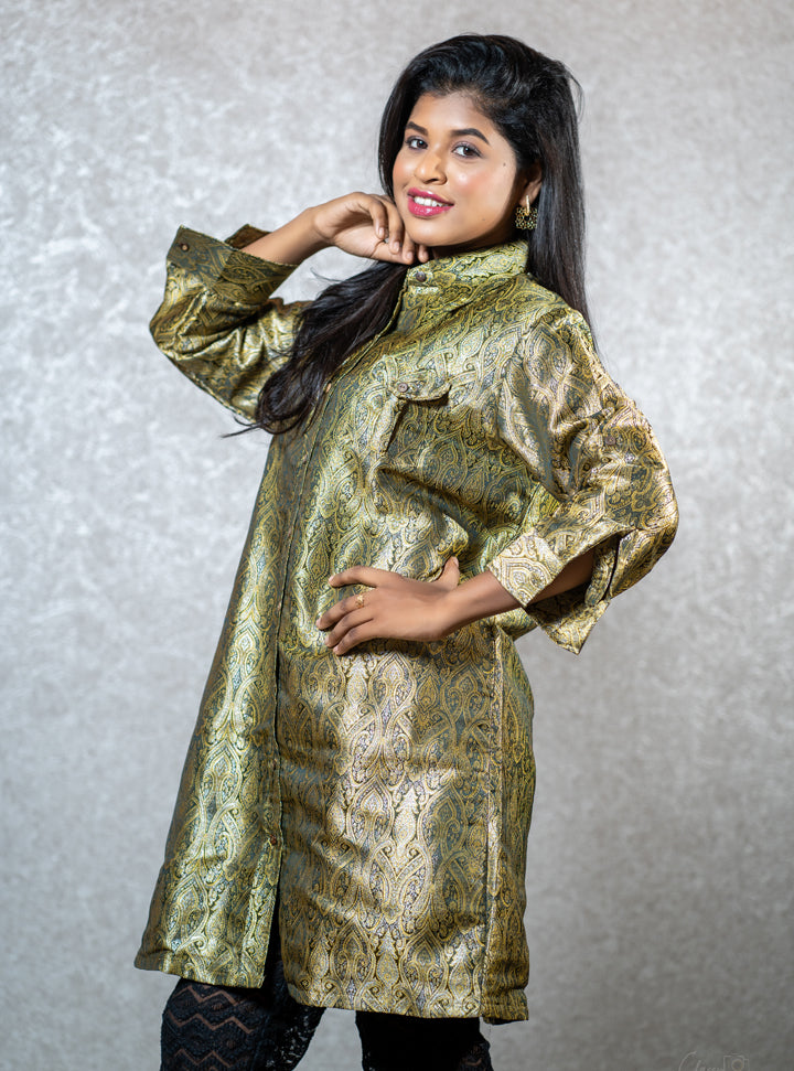 Glossy green ethnic printed shirt