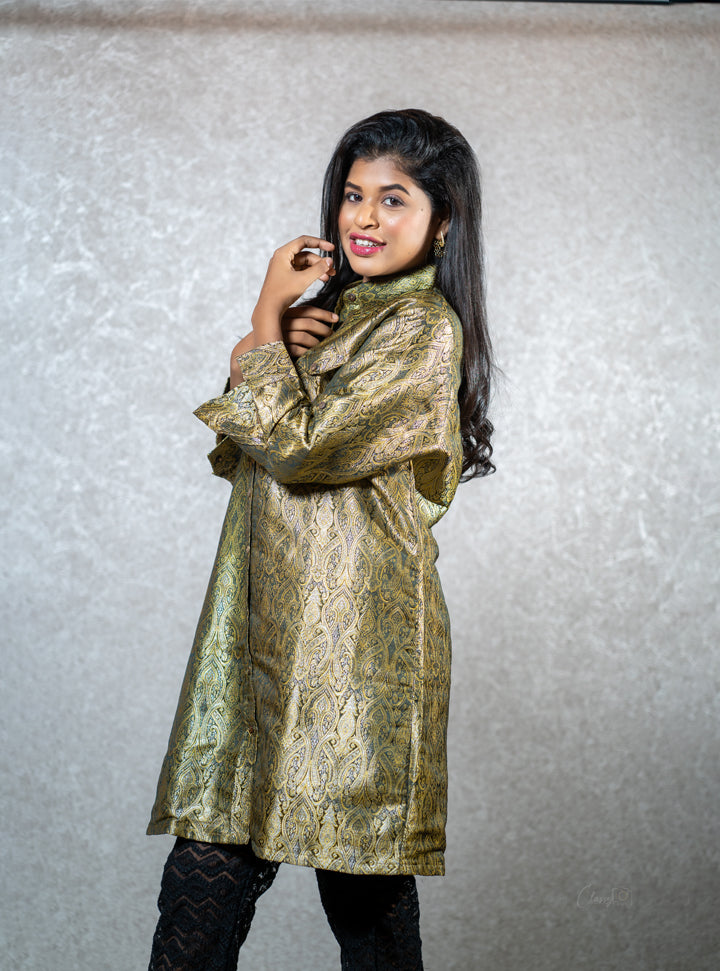 Glossy green ethnic printed shirt