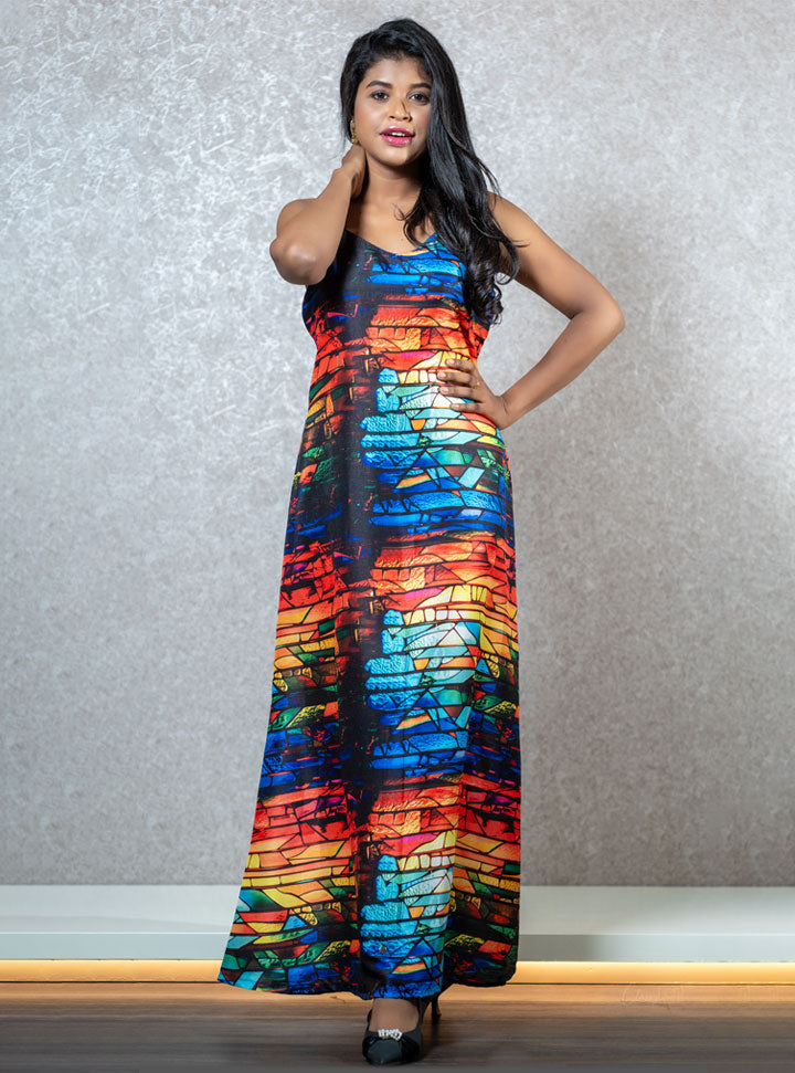 Sleeveless multi colored long maxi dress