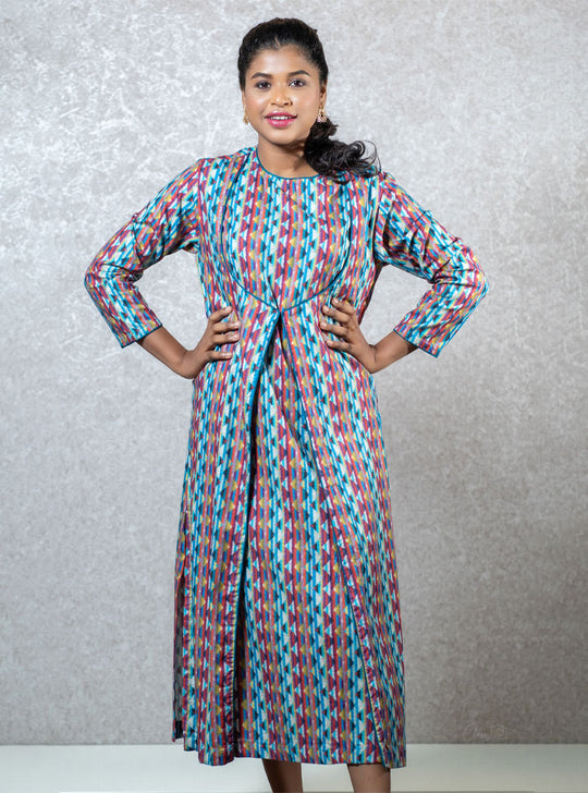 Multi colored front cut layered kurti