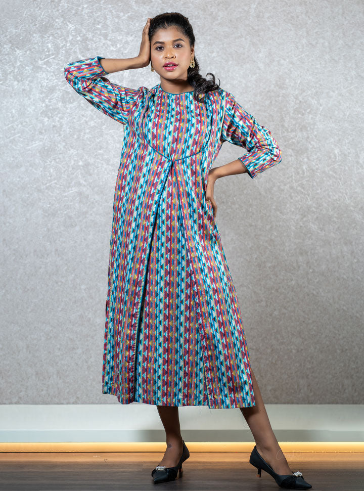 Multi colored front cut layered kurti