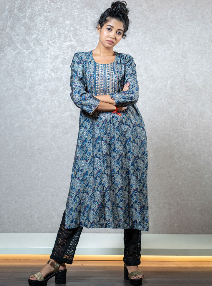 Printed blue long kurti