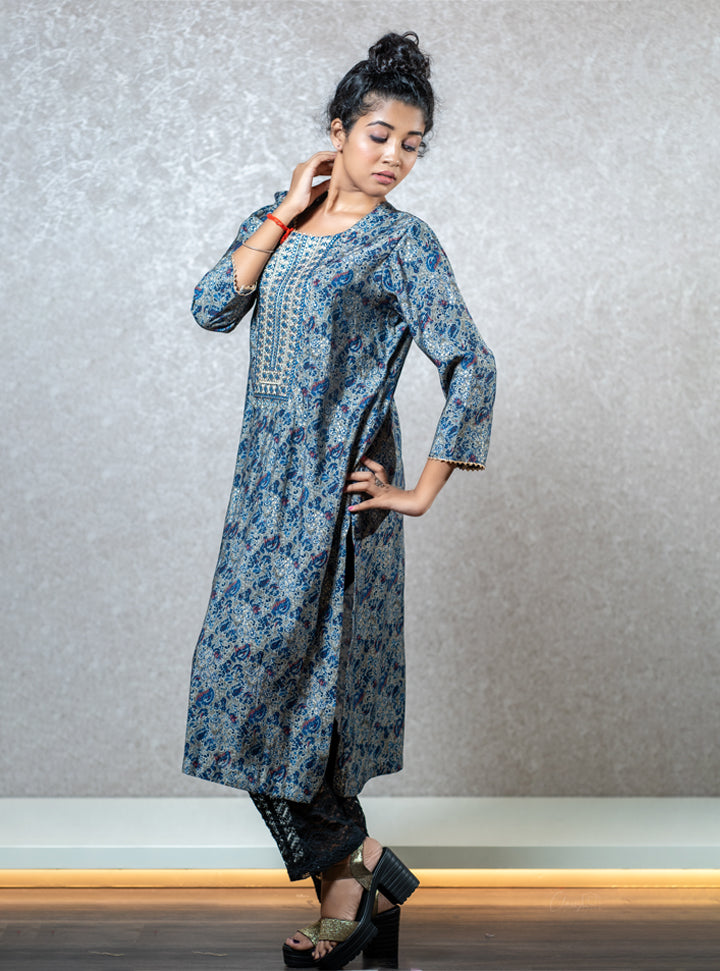 Printed blue long kurti