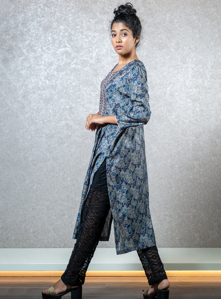 Printed blue long kurti