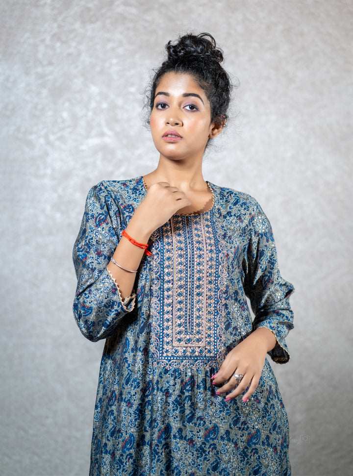 Printed blue long kurti