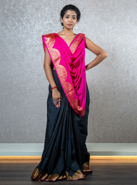 Dark green and bright pink traditional designer saree