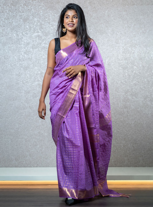 Traditional violet golden border designer saree