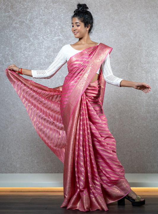 Pink stripped ethnic designer saree