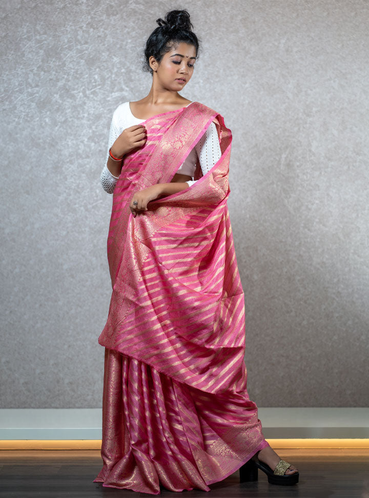 Pink stripped ethnic designer saree