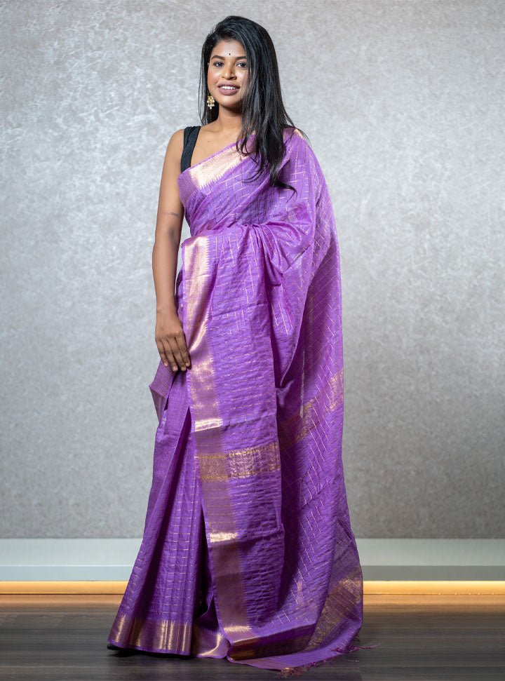 Traditional violet golden border designer saree