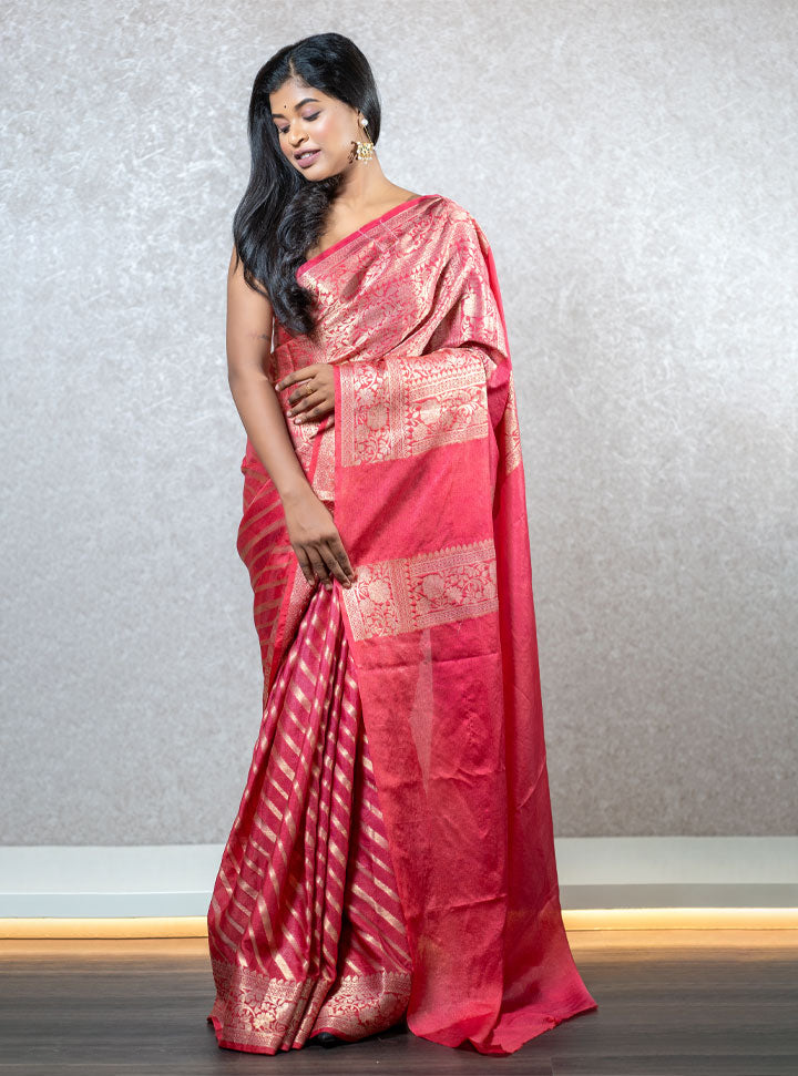 Red ethnic golden border designer saree