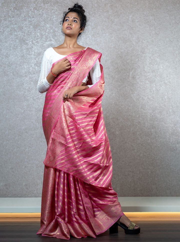 Pink stripped ethnic designer saree