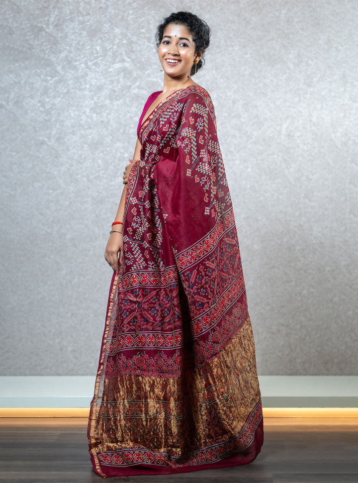 Maroon ethnic printed designer saree