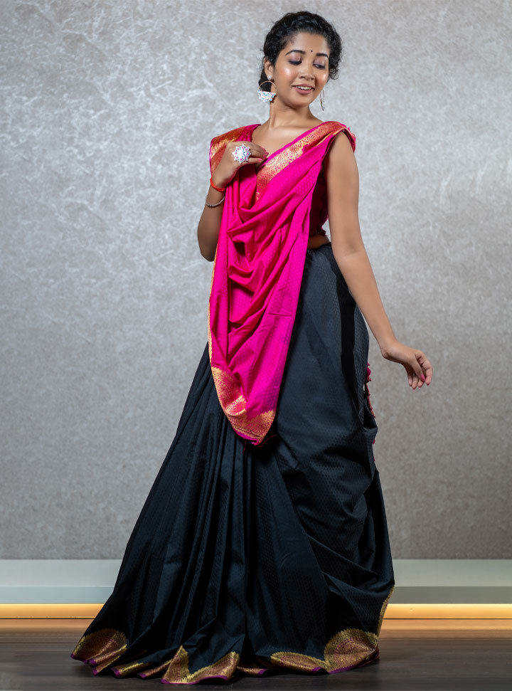 Dark green and bright pink traditional designer saree