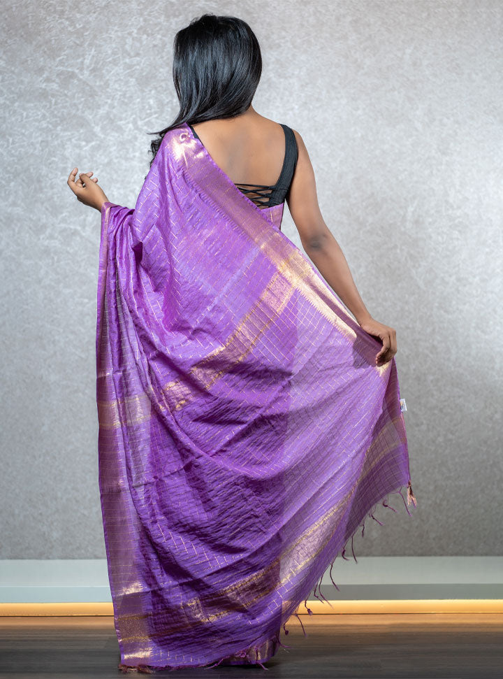 Traditional violet golden border designer saree