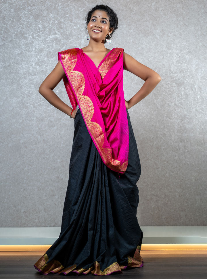 Dark green and bright pink traditional designer saree