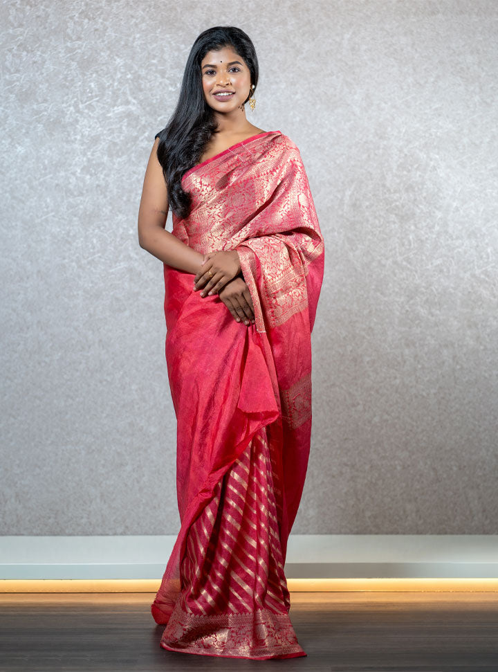 Red ethnic golden border designer saree