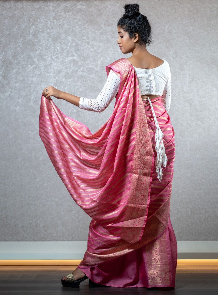 Pink stripped ethnic designer saree